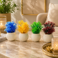 Set of 4 Colorful Artificial Plants in Ribbed White Pots | Decorative Faux Plant Collection