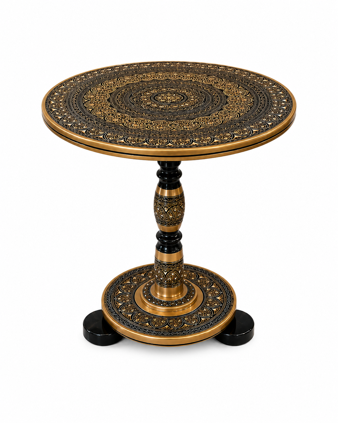 Hand-Painted Black & Gold Naqashi Wooden Coffee Side Table with Decorative Lidded Vase | Luxury Home Décor