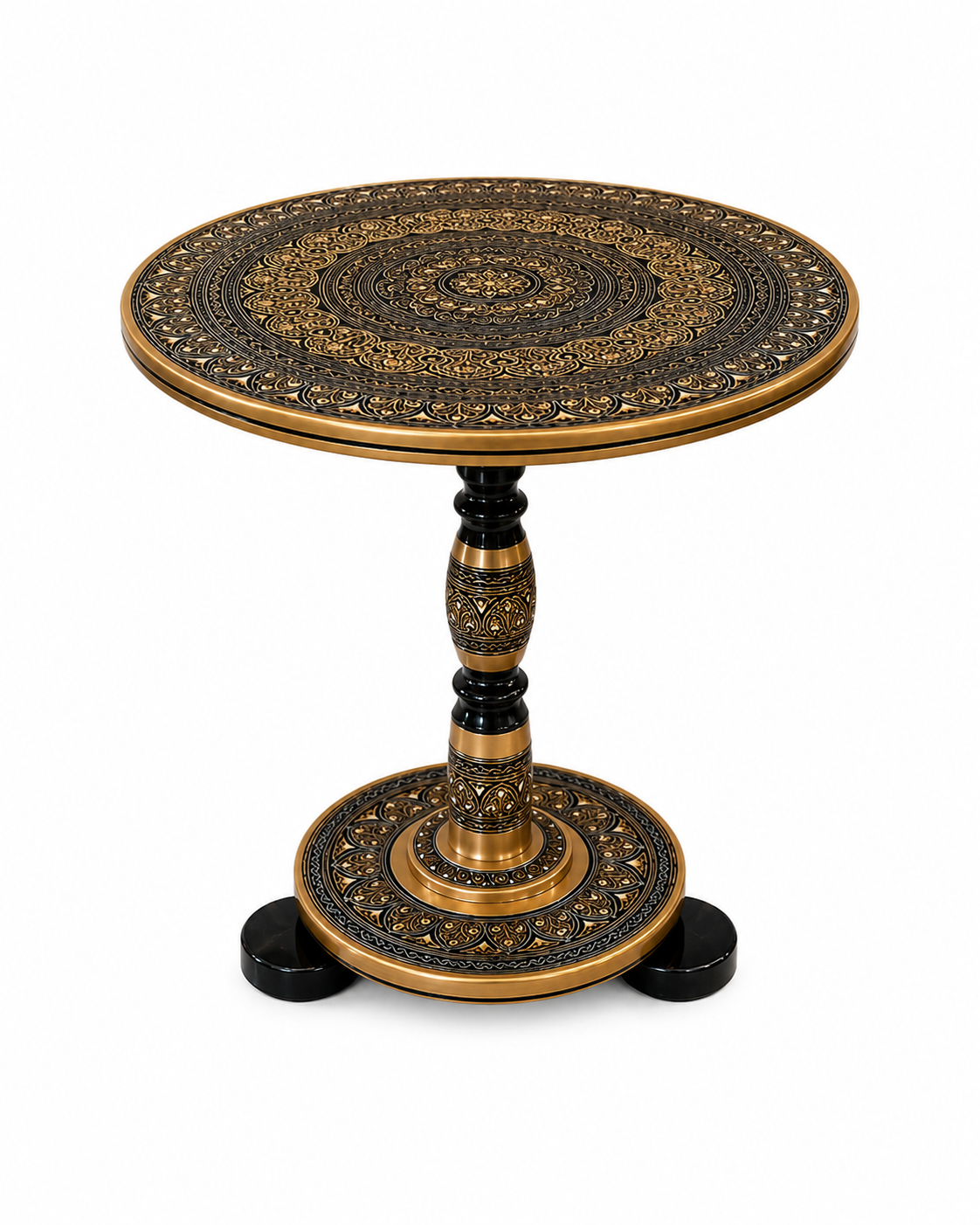 Hand-Painted Black & Gold Naqashi Wooden Coffee Side Table with Decorative Lidded Vase | Luxury Home Décor