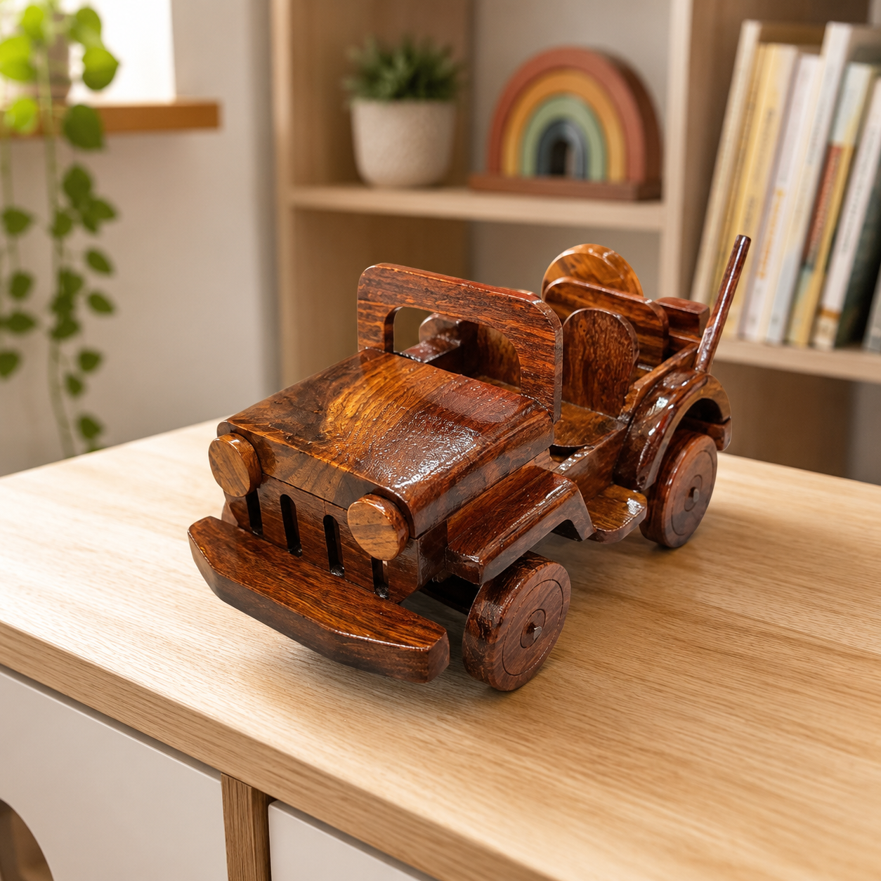 Handcrafted Wooden Vintage Jeep Toy | Classic Decorative Wooden Car for Kids & Home Décor
