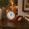 Luxury Wooden Apple Desk Clock with Pen Holder | Handcrafted Office & Home Desk Organizer