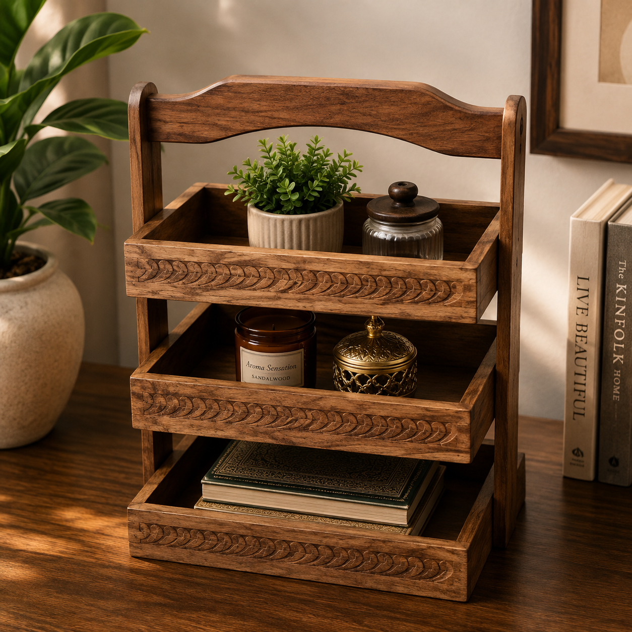 Handcrafted Wooden 3-Tier Organizer Rack