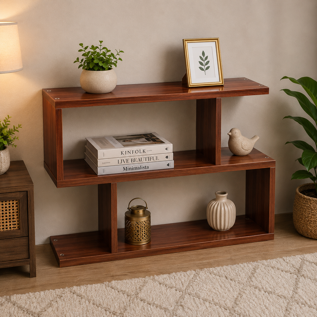 Modern Wooden Display Shelf | Multi-Tier Decorative Storage Rack | Freestanding Organizer for Living Room, Bedroom & Office WS 0109
