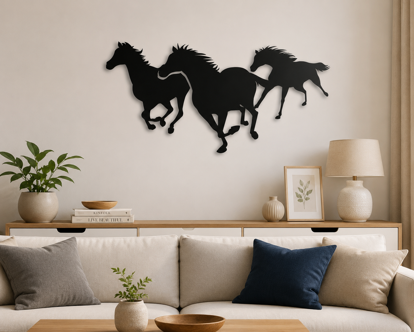 Running Horses MDF Wall Art – Modern Black Horse Wall Decor for Living Room & Office