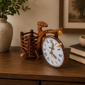 Luxury Wooden Bicycle Desk Clock with Pen Holder | Handcrafted Office Desk Organizer