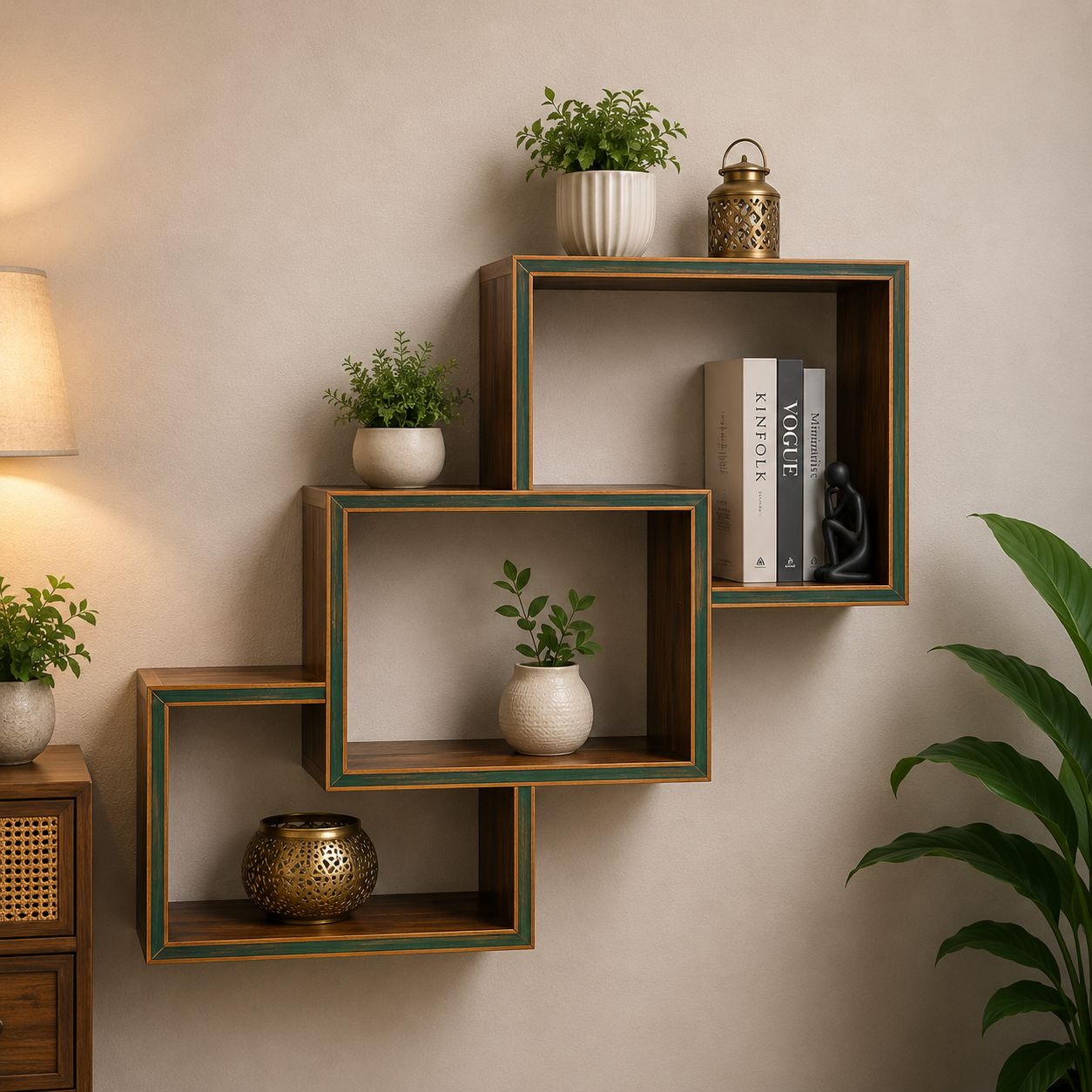 Modern Cube Wooden Wall Shelf | Floating Display Shelf | Decorative Wall Mounted Storage Organizer for Living Room, Bedroom & Office WS 0116