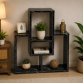 Modern Black Marble Wooden Display Shelf | Geometric Storage Rack | Decorative Bookcase for Living Room, Bedroom & Office WS 0112