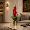 Luxury Artificial Red Flower Plant with Golden Metal Pot | Modern Table Decor for Home & Office CH 0052
