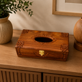 Handcrafted Wooden Tissue Box Cover with Floral Carving | Luxury Naqshi Tissue Holder