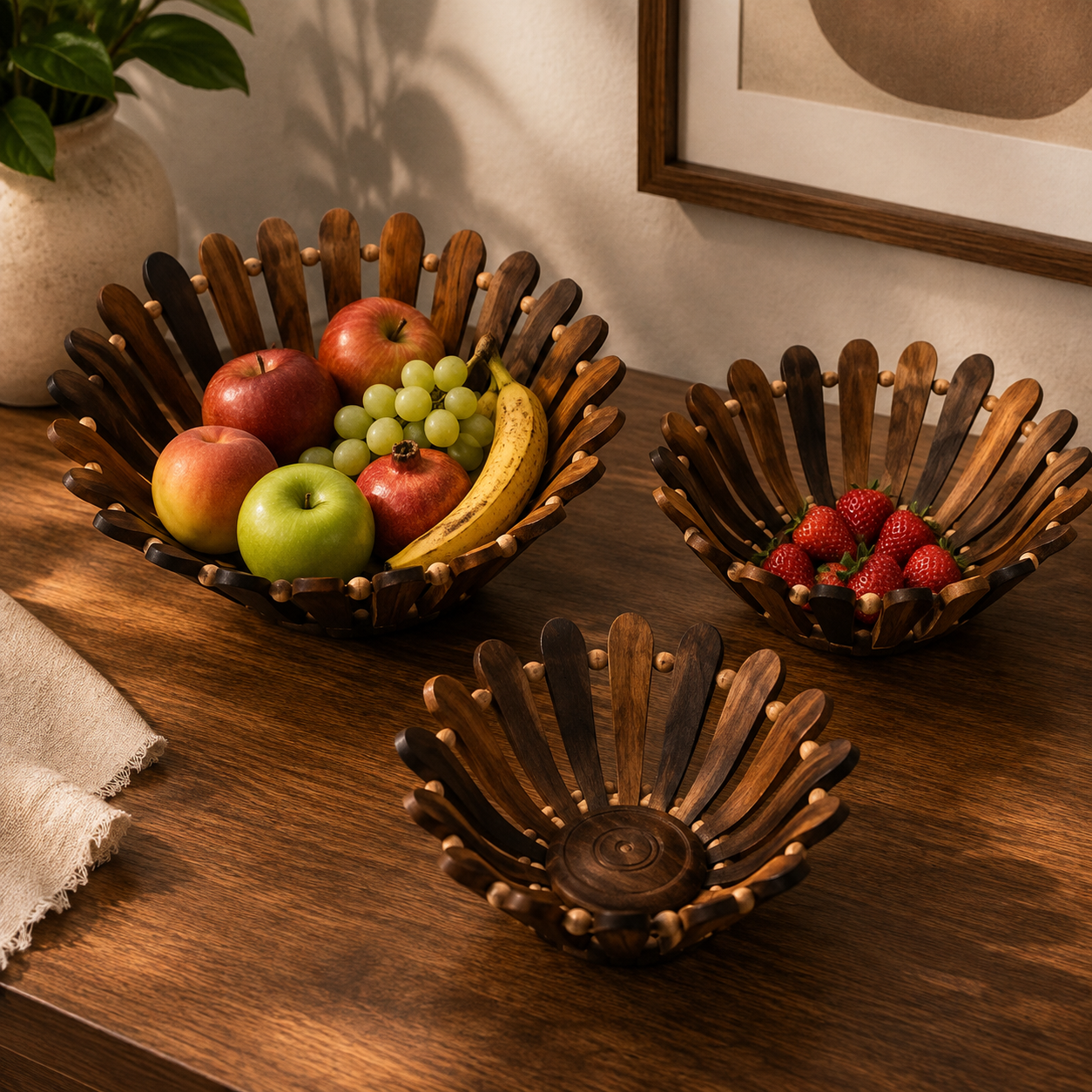 Handcrafted Expandable Wooden Fruit Basket