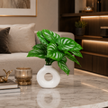Luxury Artificial Green Leaf Plant with Modern White Ceramic Vase | Indoor Home & Office Table Decor CH 0055