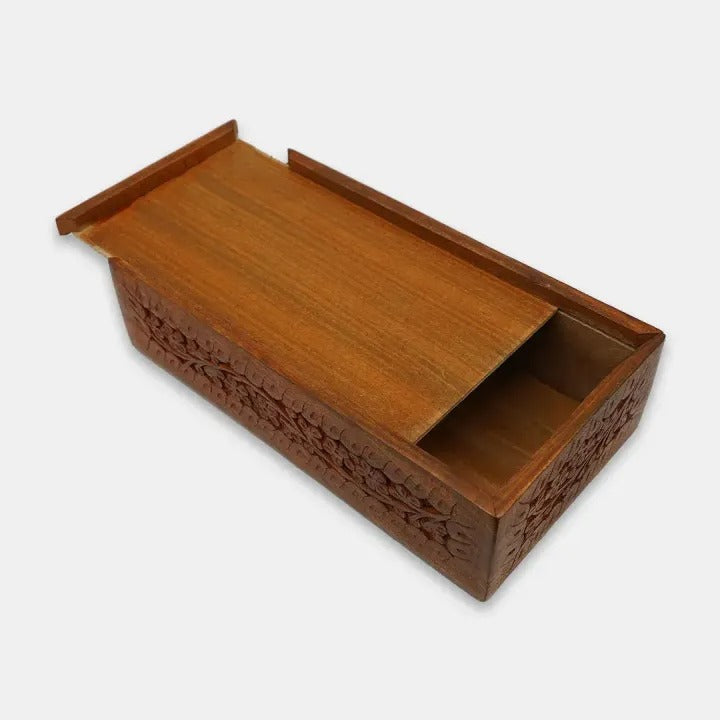Handcrafted Wooden Tissue Box Cover – Carved Floral Tissue Holder for Home & Office
